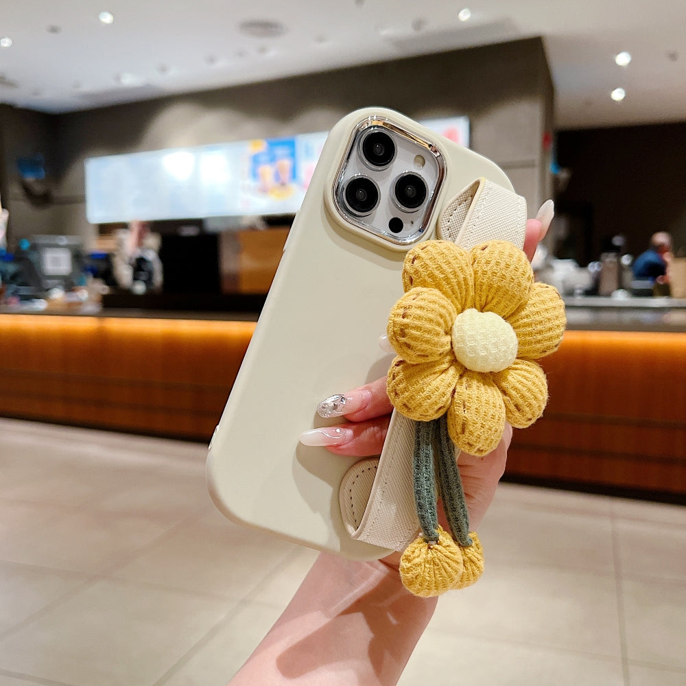 Silicone Metal Ring Flower Wrist Strap Holder Phone Case