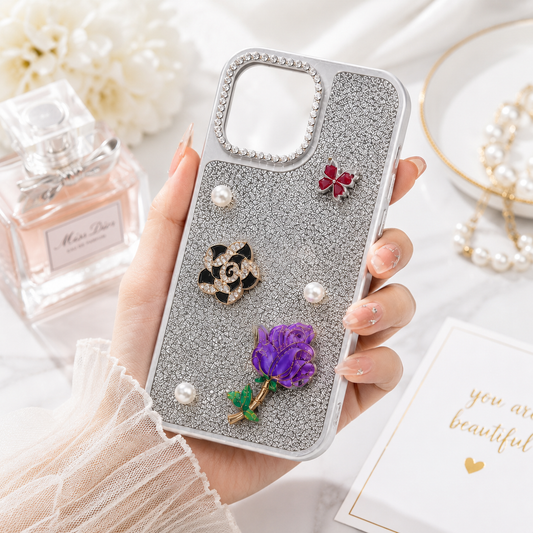 Elegant Silver Glitter Rose Phone Cover