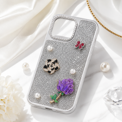 Elegant Silver Glitter Rose Phone Cover