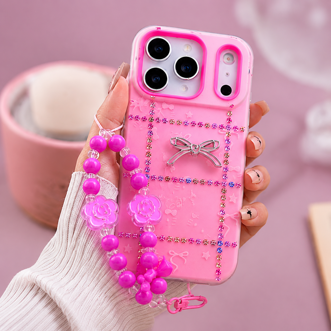 Princess Pink Crystal Bow Phone Case