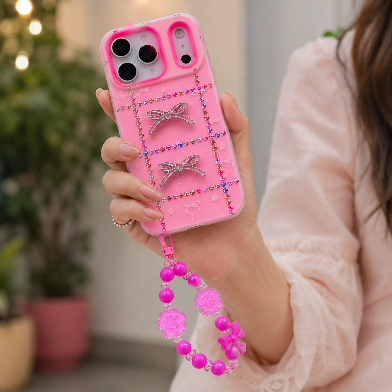 Princess Pink Crystal Bow Phone Case