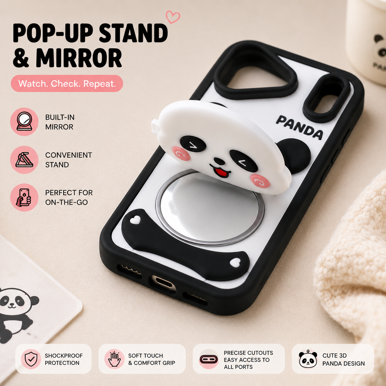 Happy Panda Pop Mirror Case