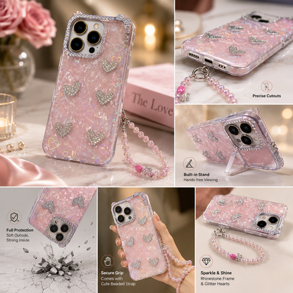 Blush Crystal Hearts Charm Case