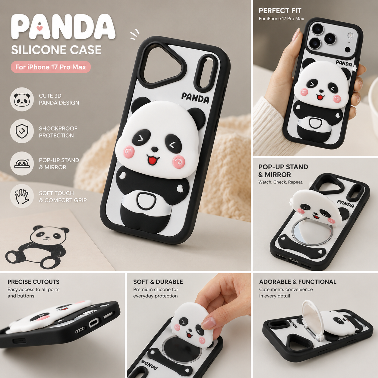 Happy Panda Pop Mirror Case