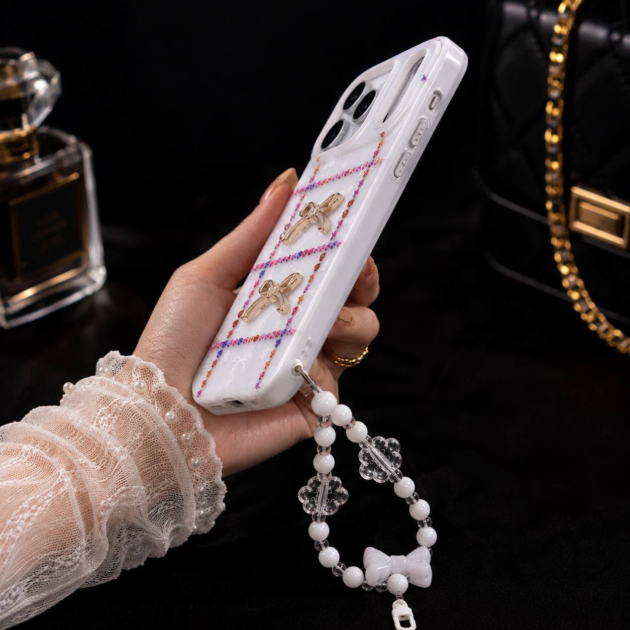 Snow Pearl Ribbon Phone Cover