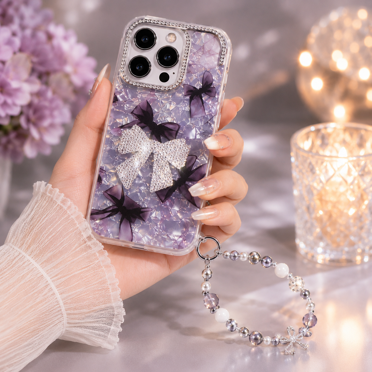 Lavender Crystal Bow Case