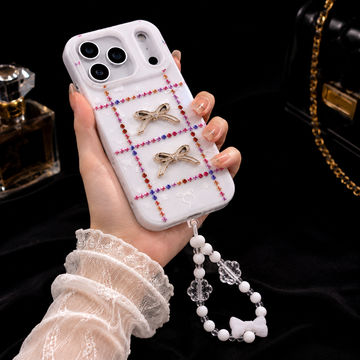 Snow Pearl Ribbon Phone Cover