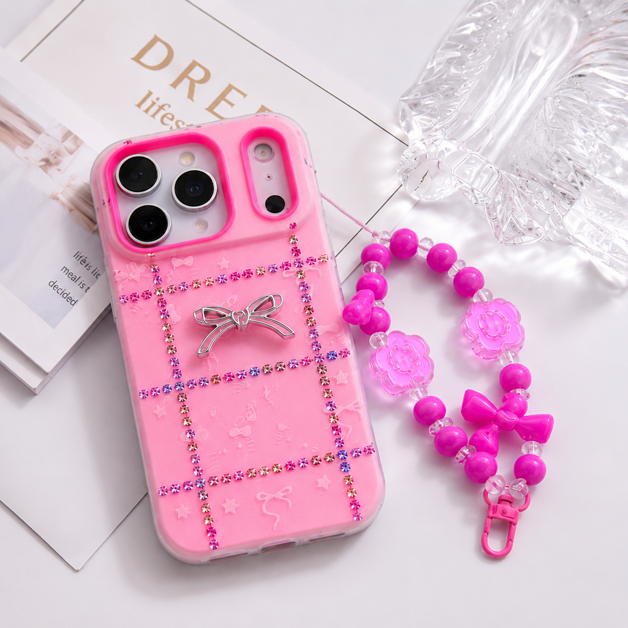 Princess Pink Crystal Bow Phone Case