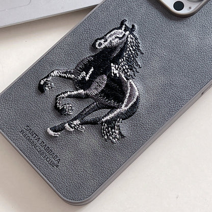 3D Embroided Horse Design PU Leather Phone Case