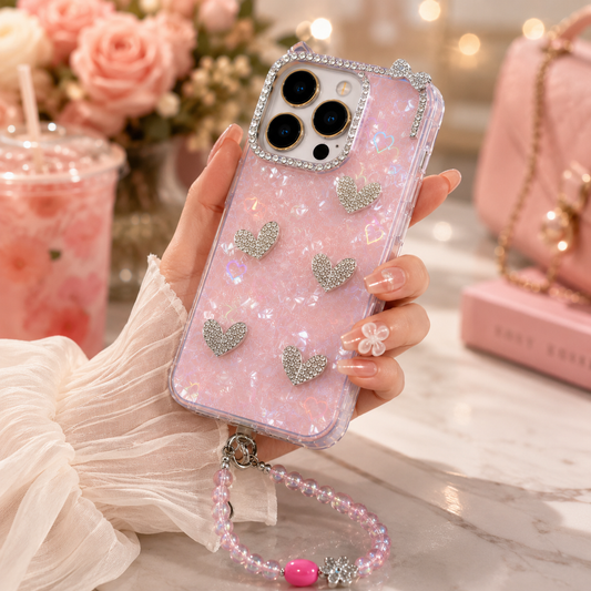 Blush Crystal Hearts Charm Case