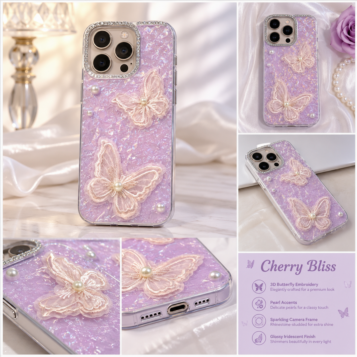 Lavender Butterfly Pearl Case