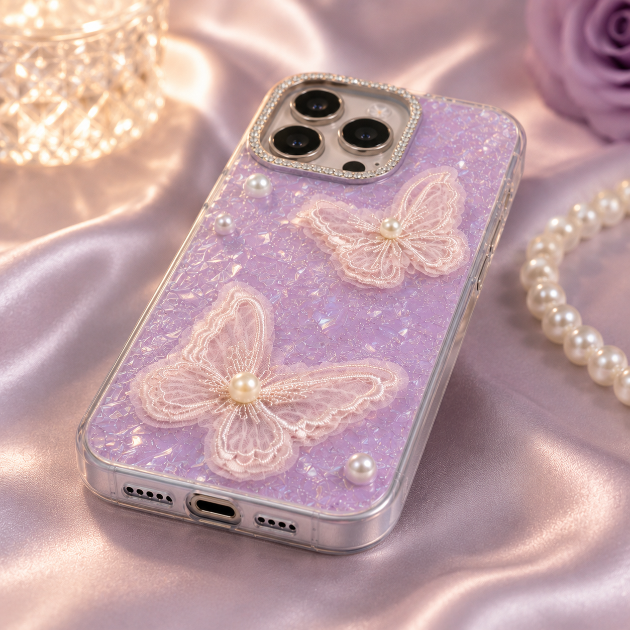 Lavender Butterfly Pearl Case