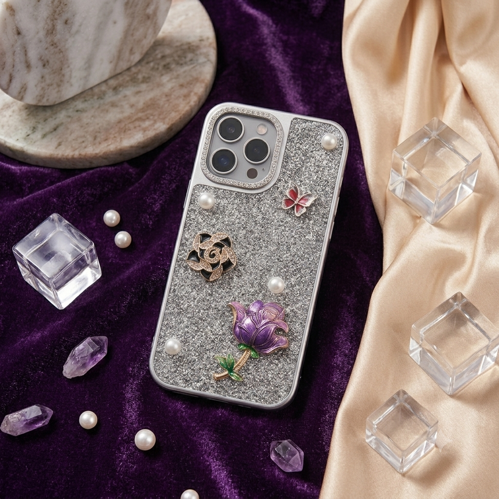 Elegant Silver Glitter Rose Phone Cover