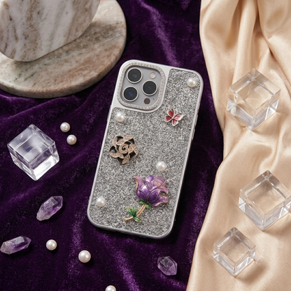 Elegant Silver Glitter Rose Phone Cover