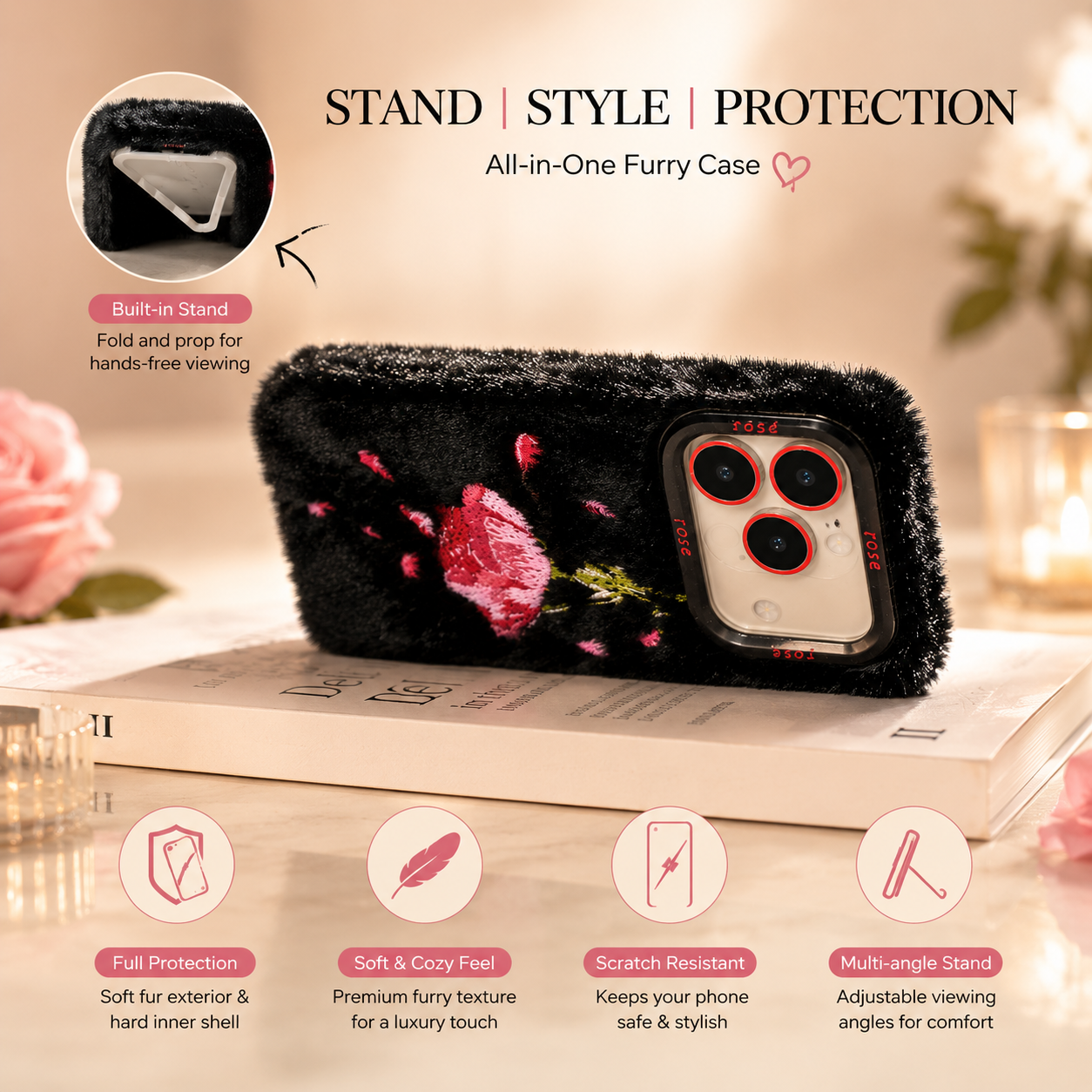 Royal Velvet Rose Fur Case