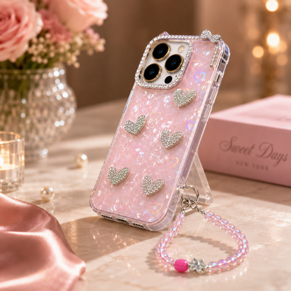 Blush Crystal Hearts Charm Case