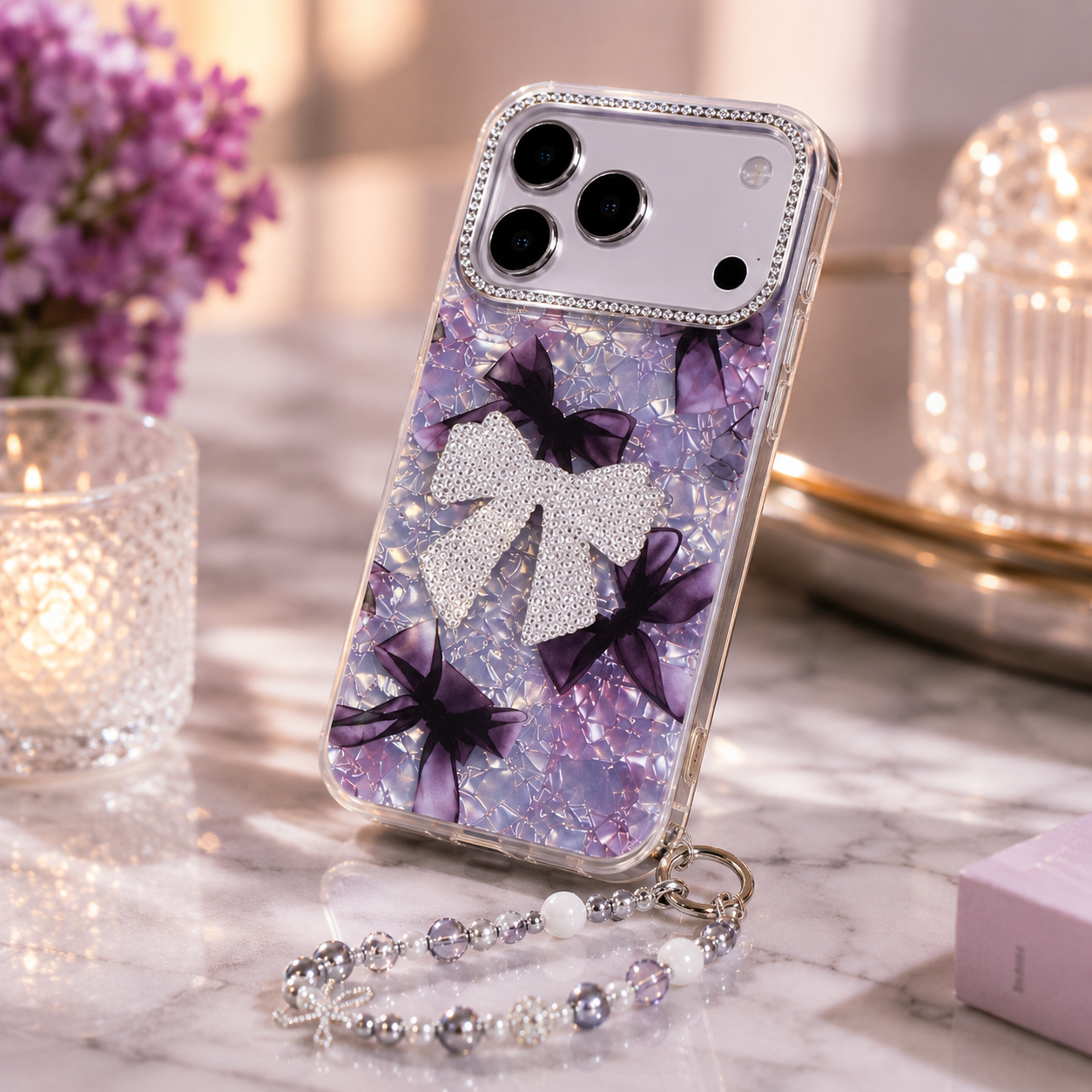 Lavender Crystal Bow Case
