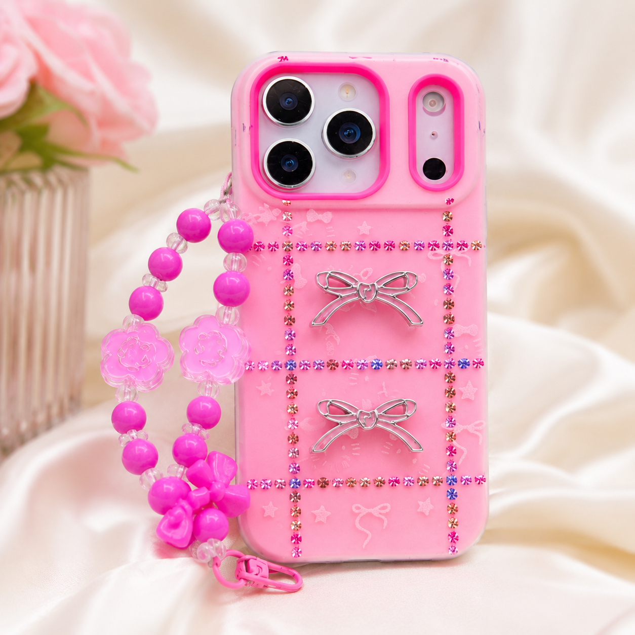Princess Pink Crystal Bow Phone Case