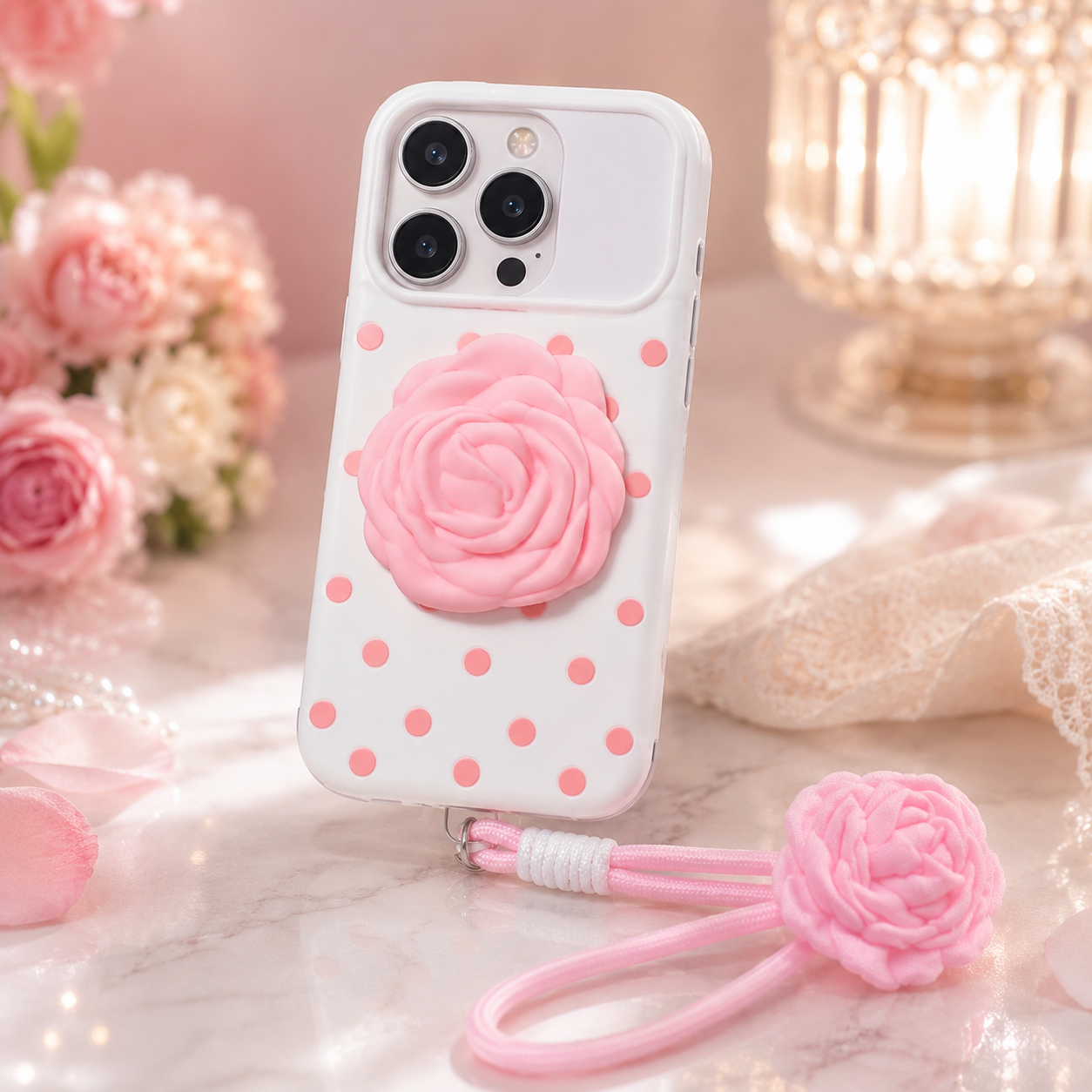 Rose Bloom Case With Wrist Rose Charm