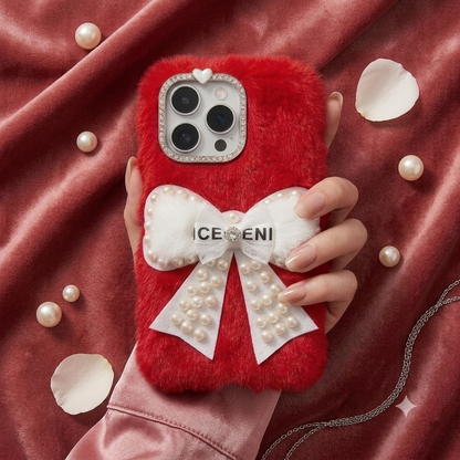 Ruby Pearl Bow Fur Phone Case