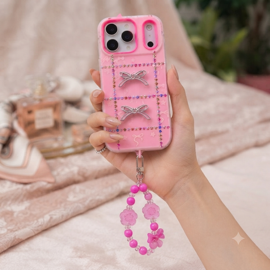 Princess Pink Crystal Bow Phone Case