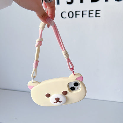 Bear Faced Silicone Phone Case with Lanyard Strap