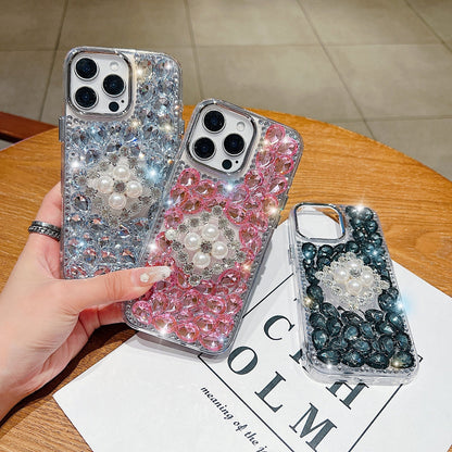 Bling Rhinestone Pearl Holder Transparent Phone Case