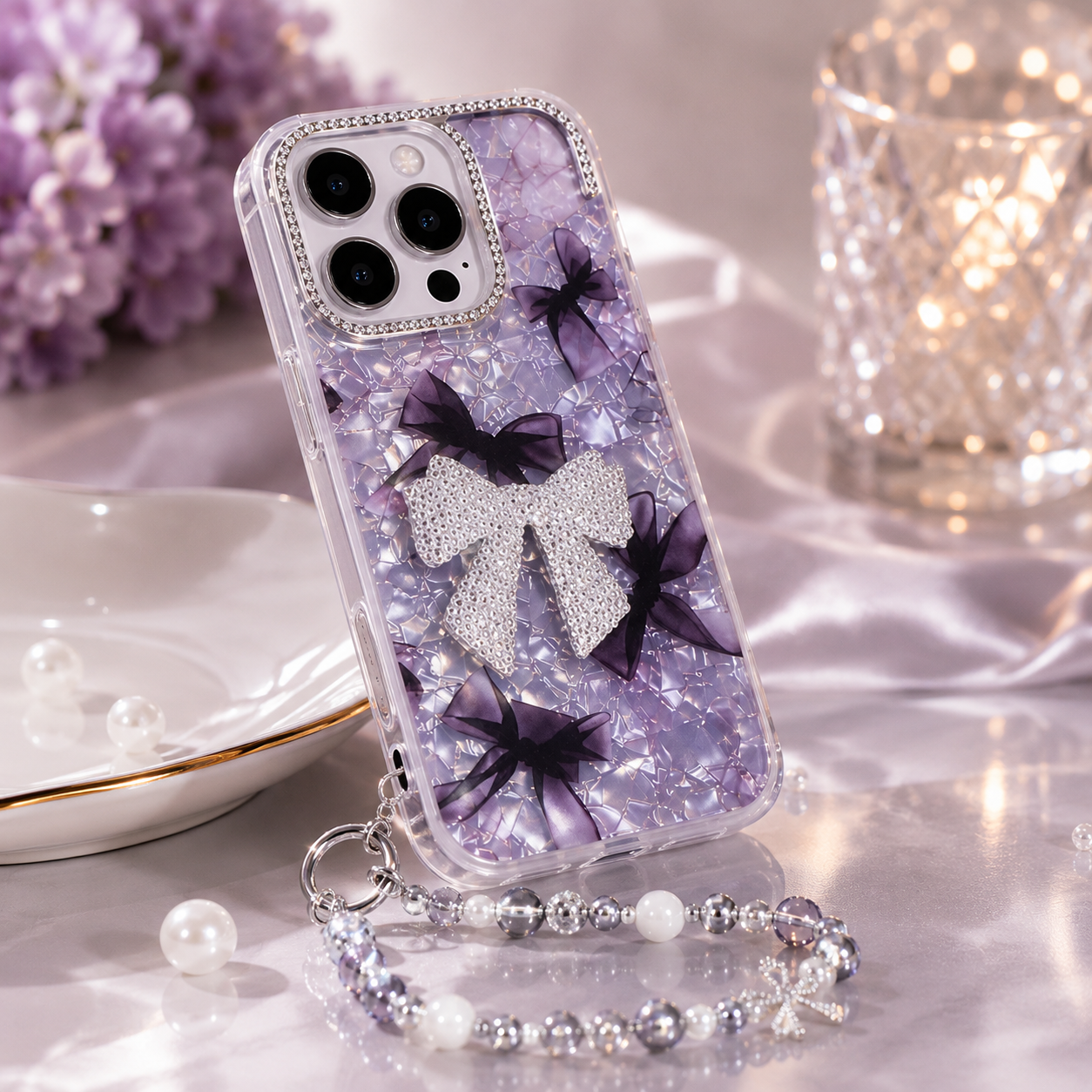 Lavender Crystal Bow Case