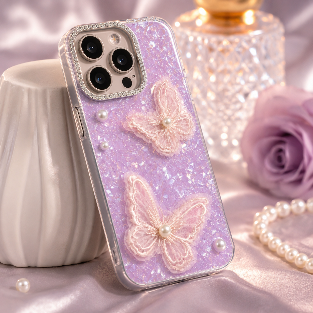 Lavender Butterfly Pearl Case