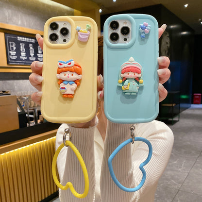 Cute Girl Cartoon 3D Princess Colored Phone Case with Heart Shape Bracelet
