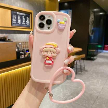 Cute Girl Cartoon 3D Princess Colored Phone Case with Heart Shape Bracelet