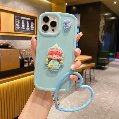 Cute Girl Cartoon 3D Princess Colored Phone Case with Heart Shape Bracelet