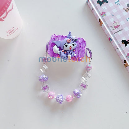 Cute Mini Cartoon Mirror Pop Universal Stand with Crystal Bracelet