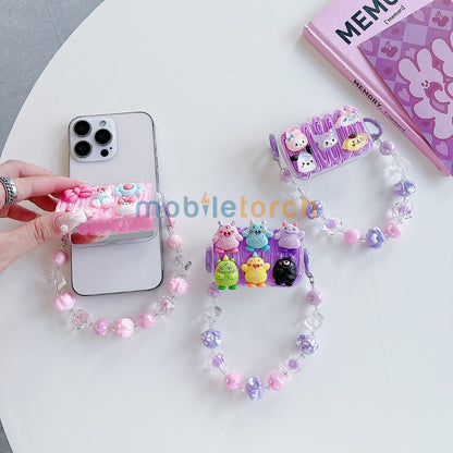 Cute Mini Cartoon Mirror Pop Universal Stand with Crystal Bracelet