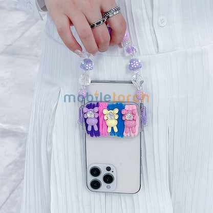 Cute Mini Cartoon Mirror Pop Universal Stand with Crystal Bracelet