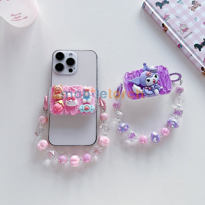 Cute Mini Cartoon Mirror Pop Universal Stand with Crystal Bracelet