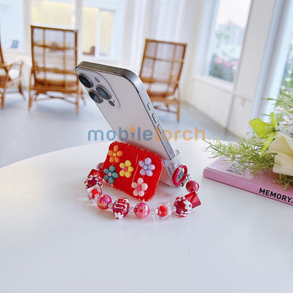 Cute Mini Cartoon Mirror Pop Universal Stand with Crystal Bracelet