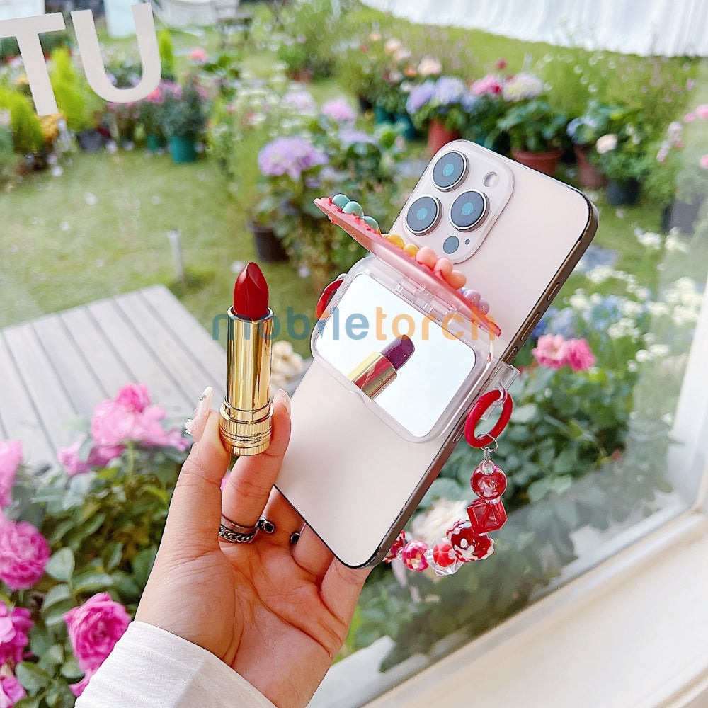 Cute Mini Cartoon Mirror Pop Universal Stand with Crystal Bracelet