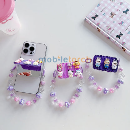 Cute Mini Cartoon Mirror Pop Universal Stand with Crystal Bracelet