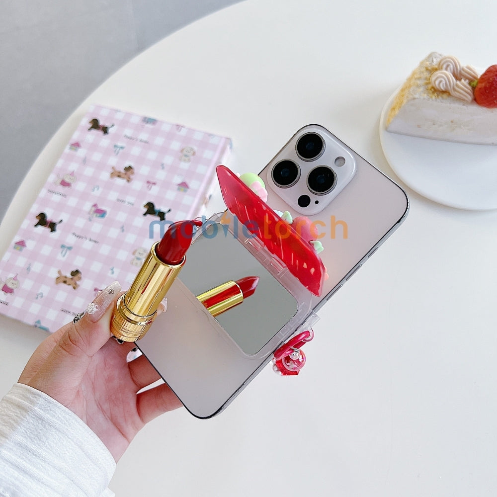 Cute Mini Cartoon Mirror Pop Universal Stand with Crystal Bracelet