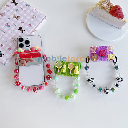 Cute Mini Cartoon Mirror Pop Universal Stand with Crystal Bracelet