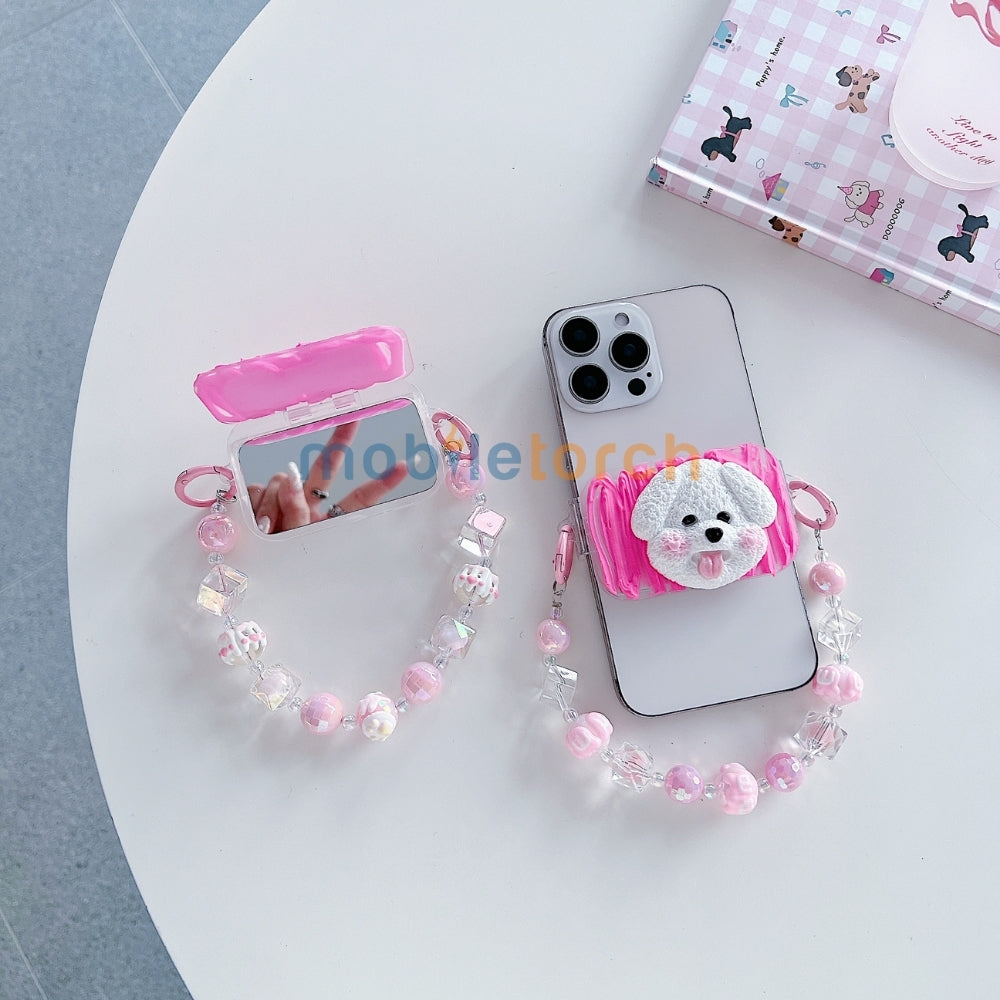 Cute Mini Cartoon Mirror Pop Universal Stand with Crystal Bracelet