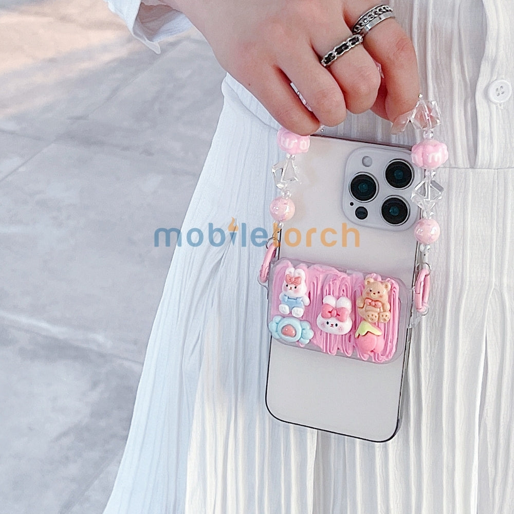 Cute Mini Cartoon Mirror Pop Universal Stand with Crystal Bracelet
