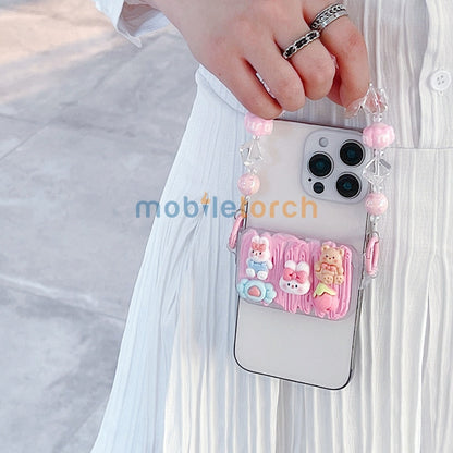 Cute Mini Cartoon Mirror Pop Universal Stand with Crystal Bracelet