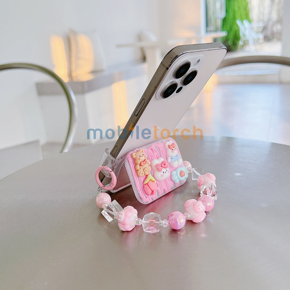 Cute Mini Cartoon Mirror Pop Universal Stand with Crystal Bracelet