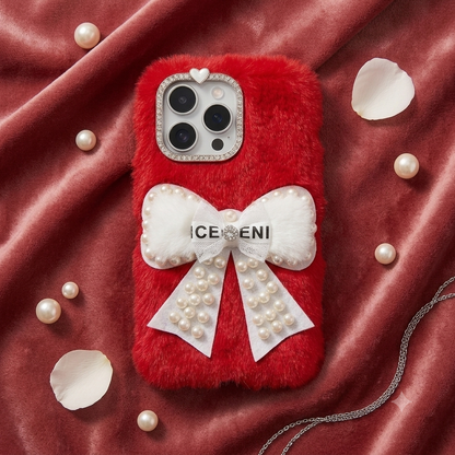 Ruby Pearl Bow Fur Phone Case