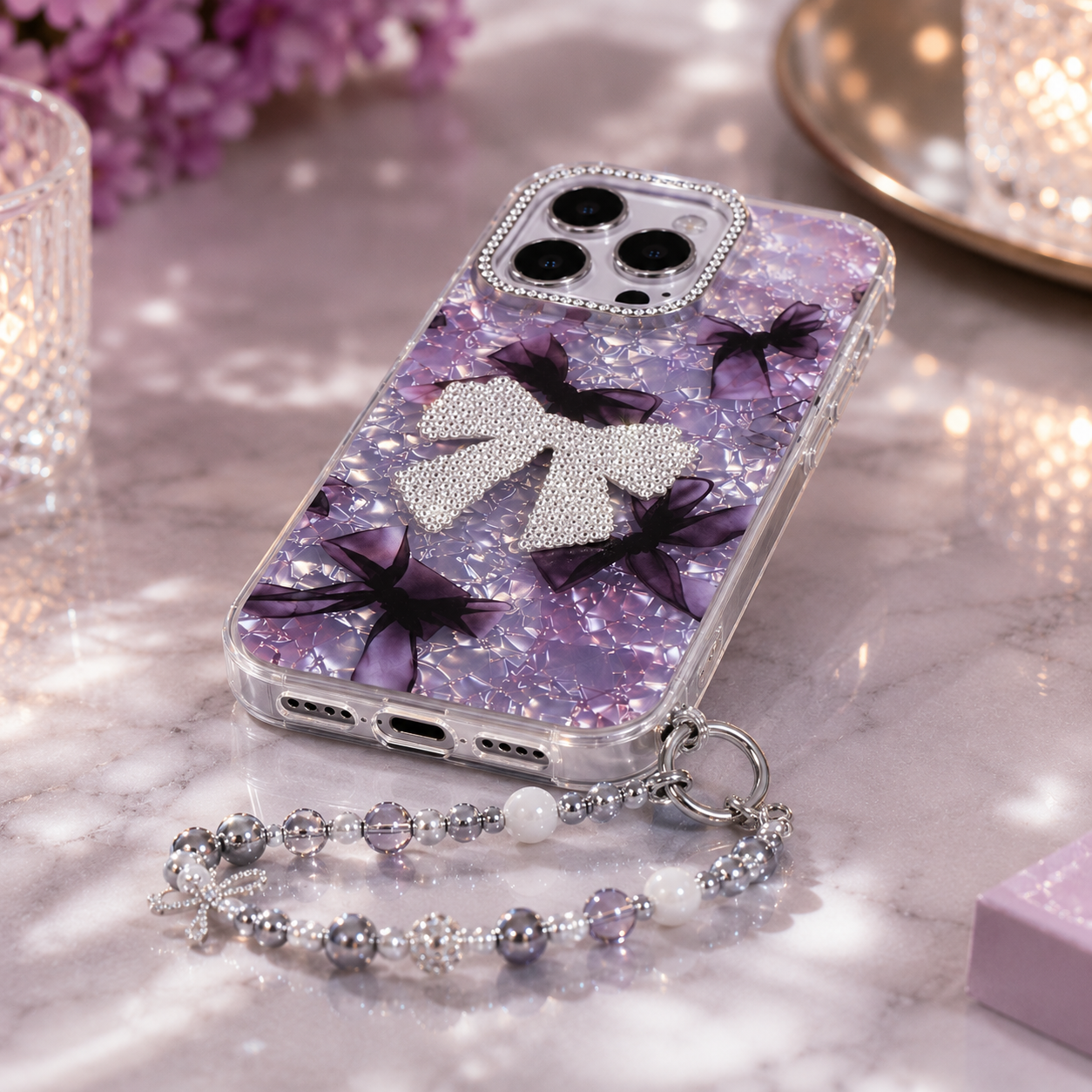 Lavender Crystal Bow Case