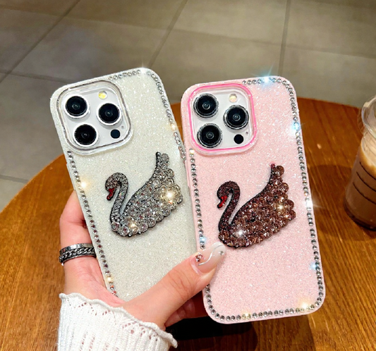 Glittery Diamond Swan Phone Case I Mobile Cover