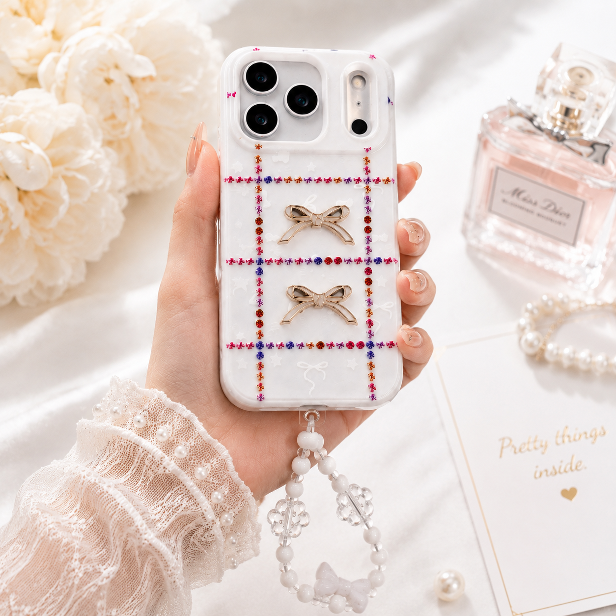 Snow Pearl Ribbon Phone Cover