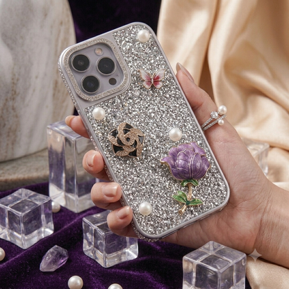 Elegant Silver Glitter Rose Phone Cover